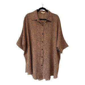 Easel Oversized Leopard Print Short Sleeve Blouse - Size Large